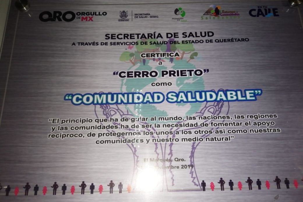Cerro Prieto, El Marqués, es Comunidad Promotora de Salud