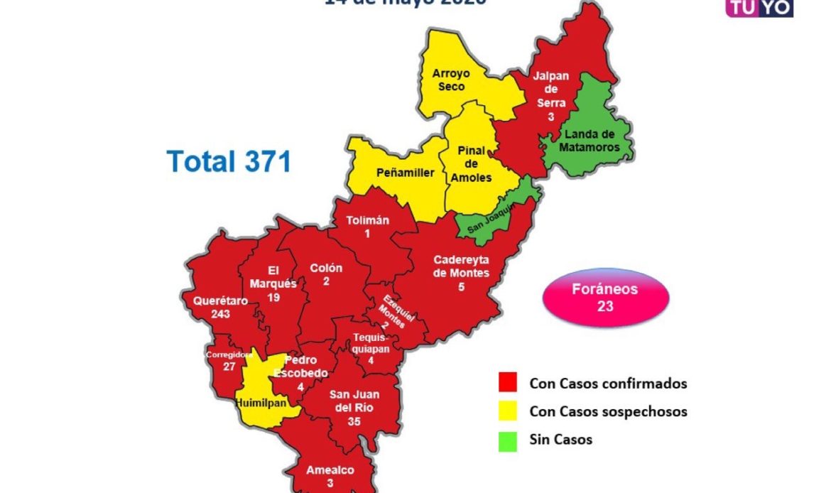 Querétaro con 371 casos de enfermedad COVID-19