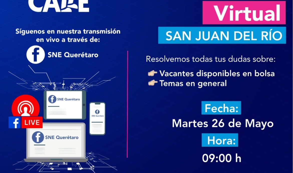 Bolsa de Empleo Virtual en vivo para la región de San Juan del Río con oferta de 150 plazas formales
