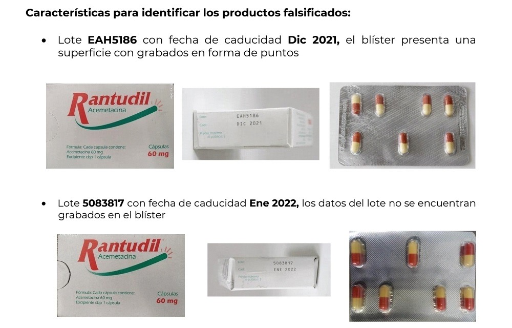 Emite COFEPRIS Alerta Sanitaria sobre falsificación del producto Rantudil (acemetacina) 60mg