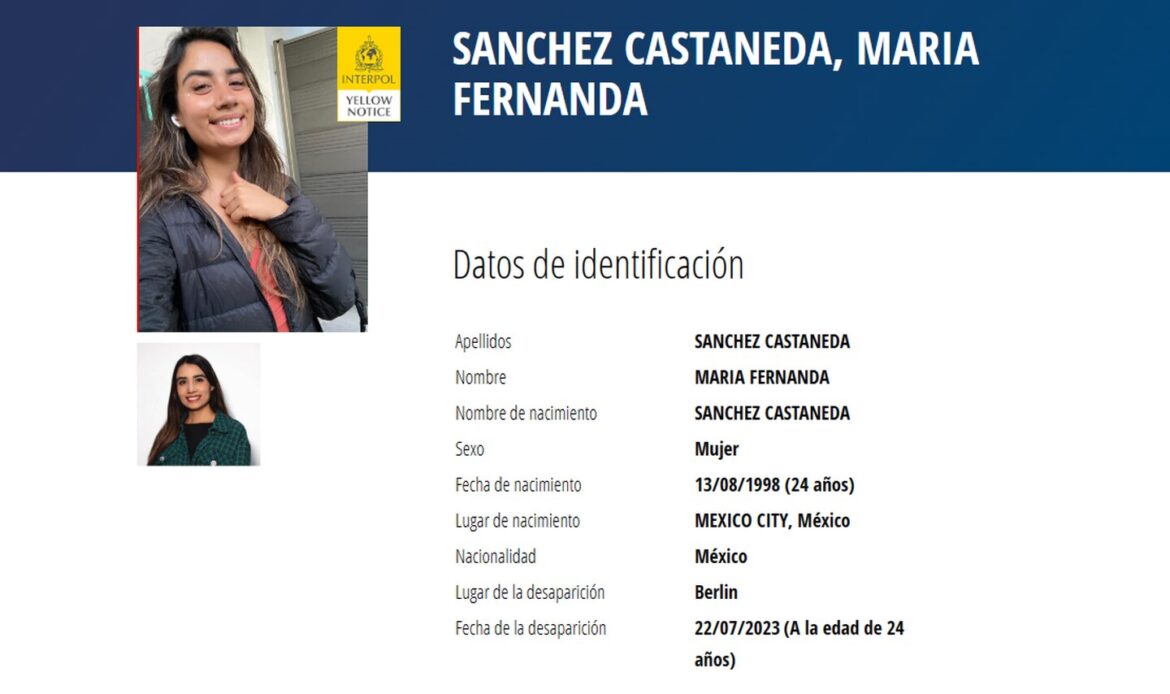 Interpol emite ficha para localizar a María Fernanda