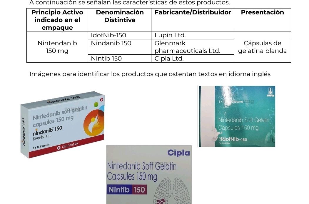Emite COFEPRIS Alerta Sanitaria por comercialización de Nindanib, Nintib e IdofNib