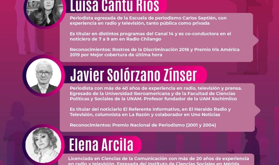 Designa INE a Luisa Cantú, Javier Solórzano y Elena Arcila como moderadores del Tercer Debate Presidencial